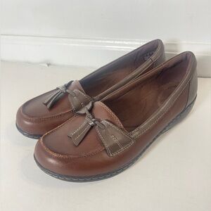Clarks Shoes Womens Sz 9 Ashland Bubble Loafer Leather  Cushion Brown Tassel